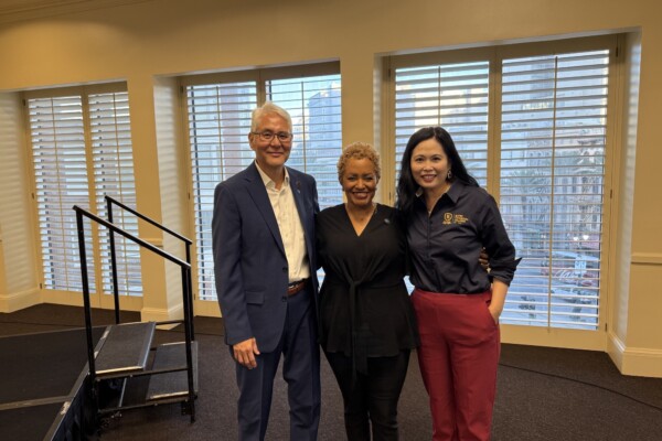 Left to right: Rich Fukutaki, ACCT Board Chair, Bellevue College Trustee; DeRionne Pollard, President & CEO AACC; Lin Zhou, President, Bates Technical College, AACC Board of Directors